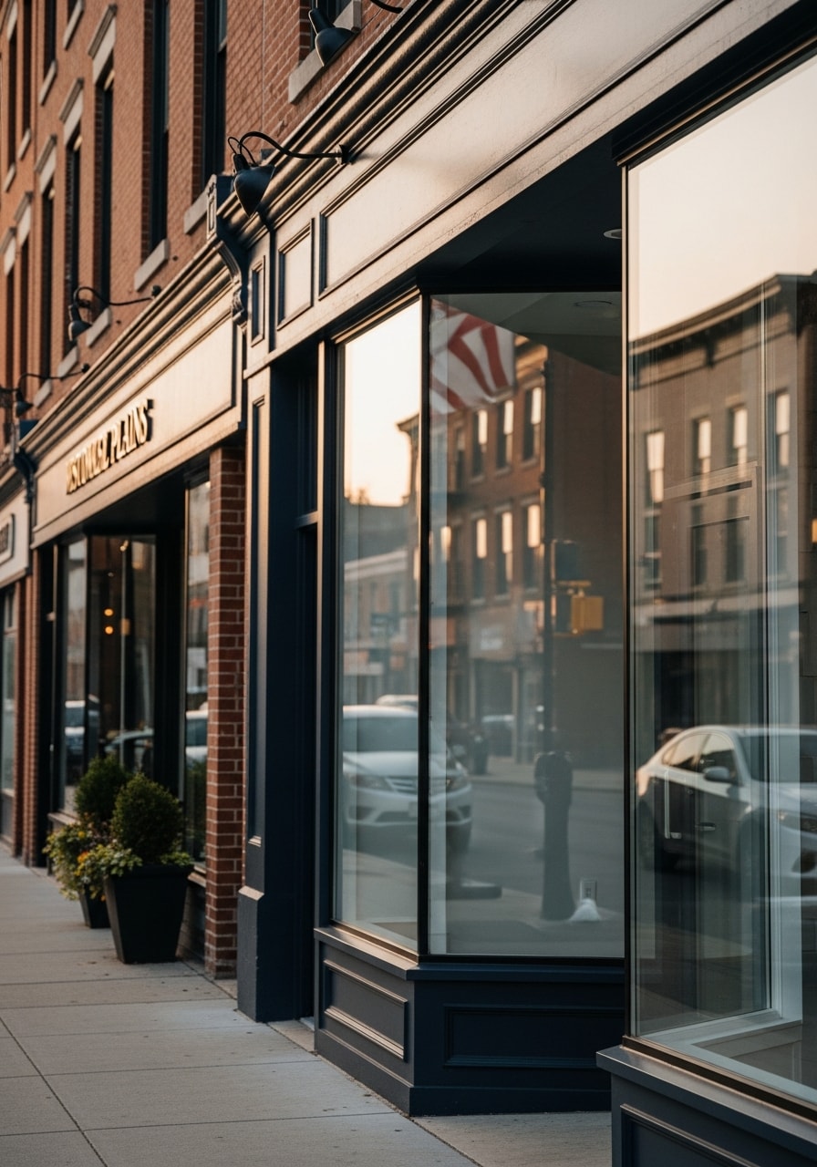 Commercial storefront in downtown White Plains with clean windows and professional appearance